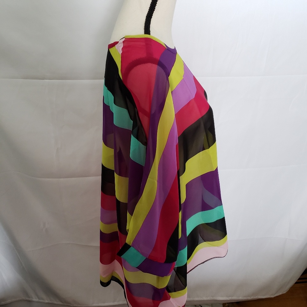 Striped sheer chiffon high low blouse top pink - Picture 5 of 6